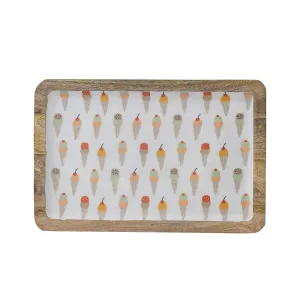 Enameled Mango Wood Tray w Ice Cream Cones Pattern