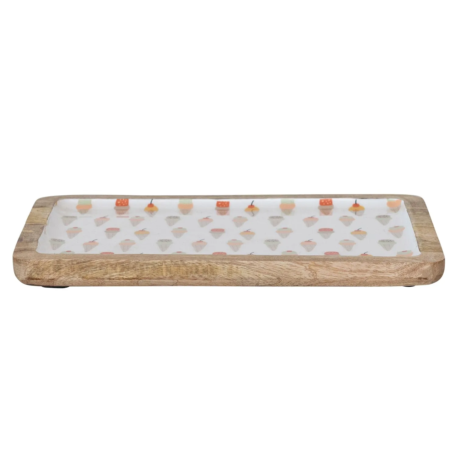 Enameled Mango Wood Tray w Ice Cream Cones Pattern