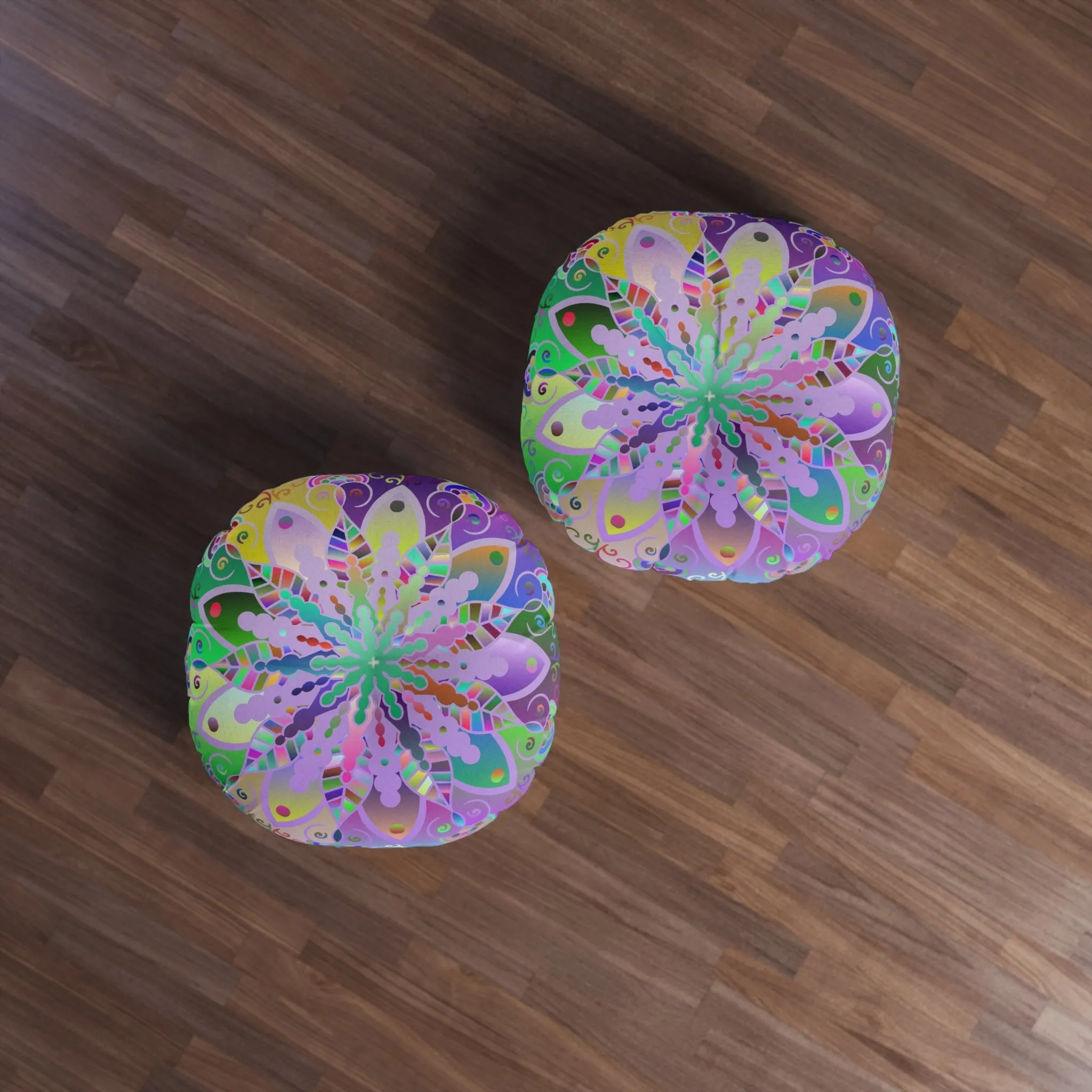 Hand Drawn Mandala Art Floor Cushion - Turquoise Background