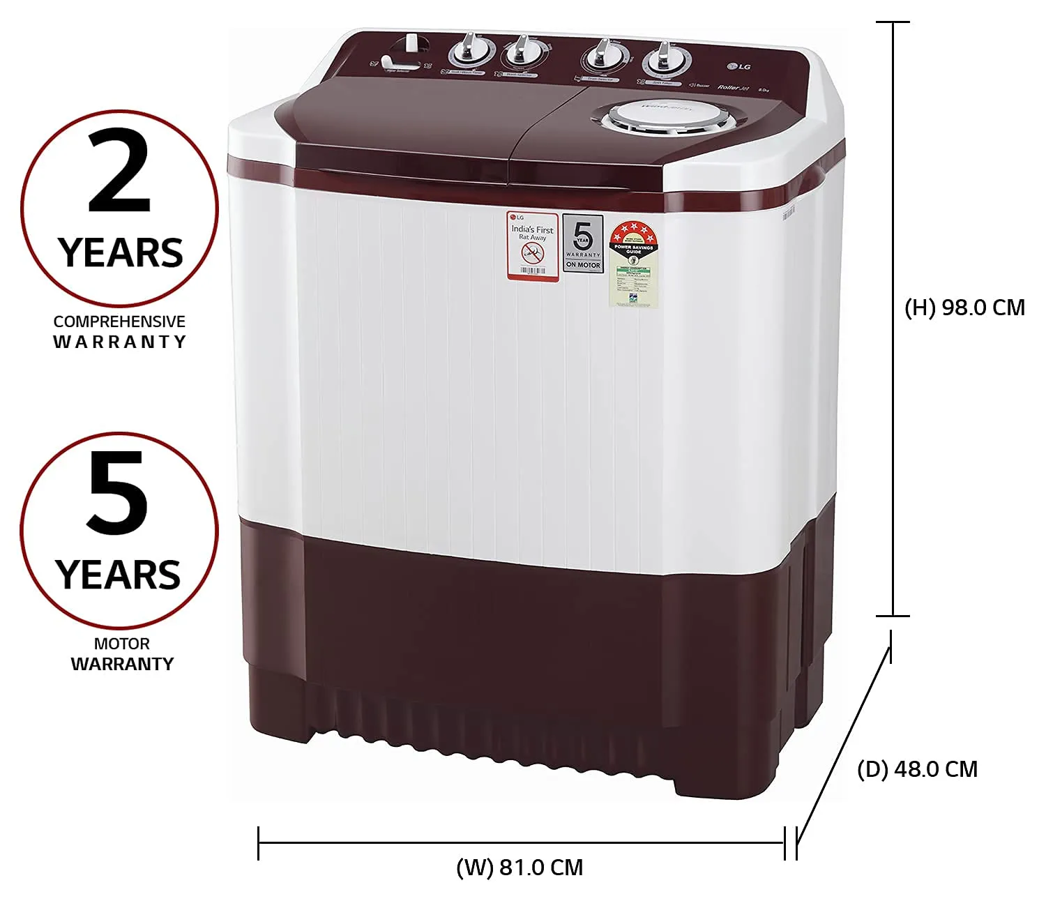 LG P8035SRAZ 8 kg Semi Automatic Top Load Washing Machine, White