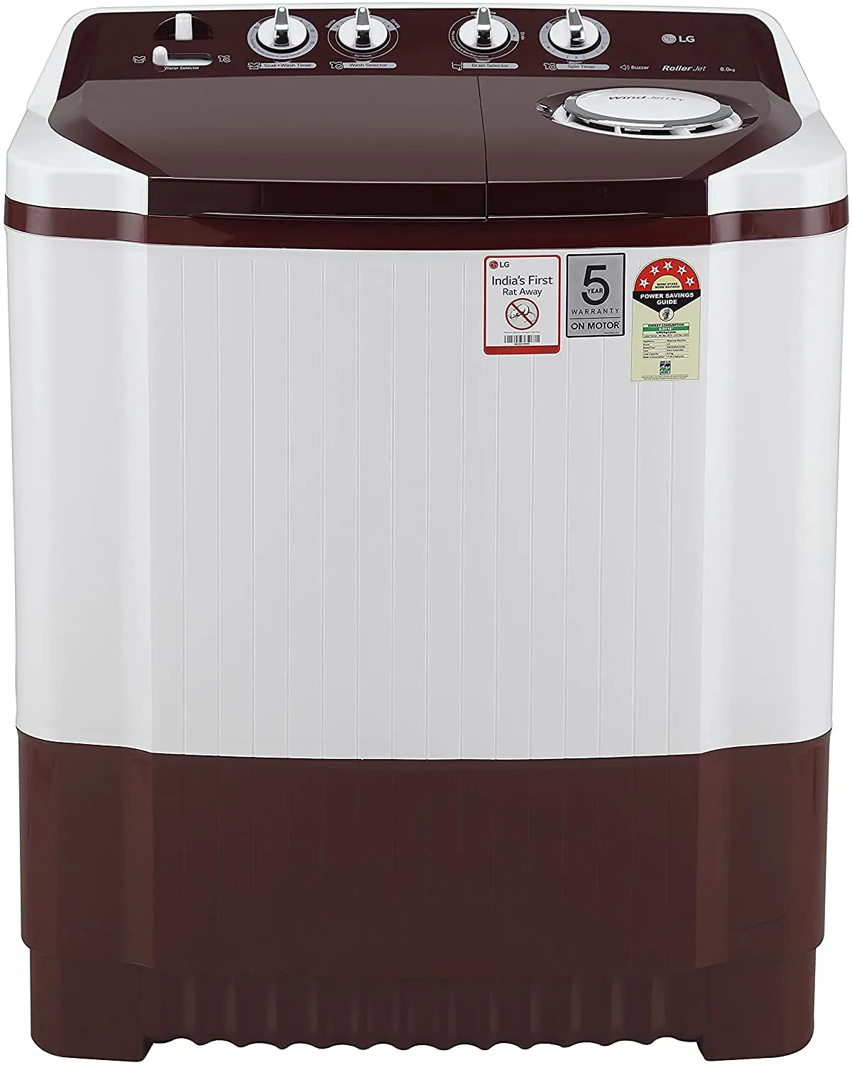 LG P8035SRAZ 8 kg Semi Automatic Top Load Washing Machine, White