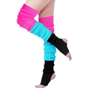 Mix Color Womens Neon Knit Leg Warmer for 80s Party Dance Sports Yoga