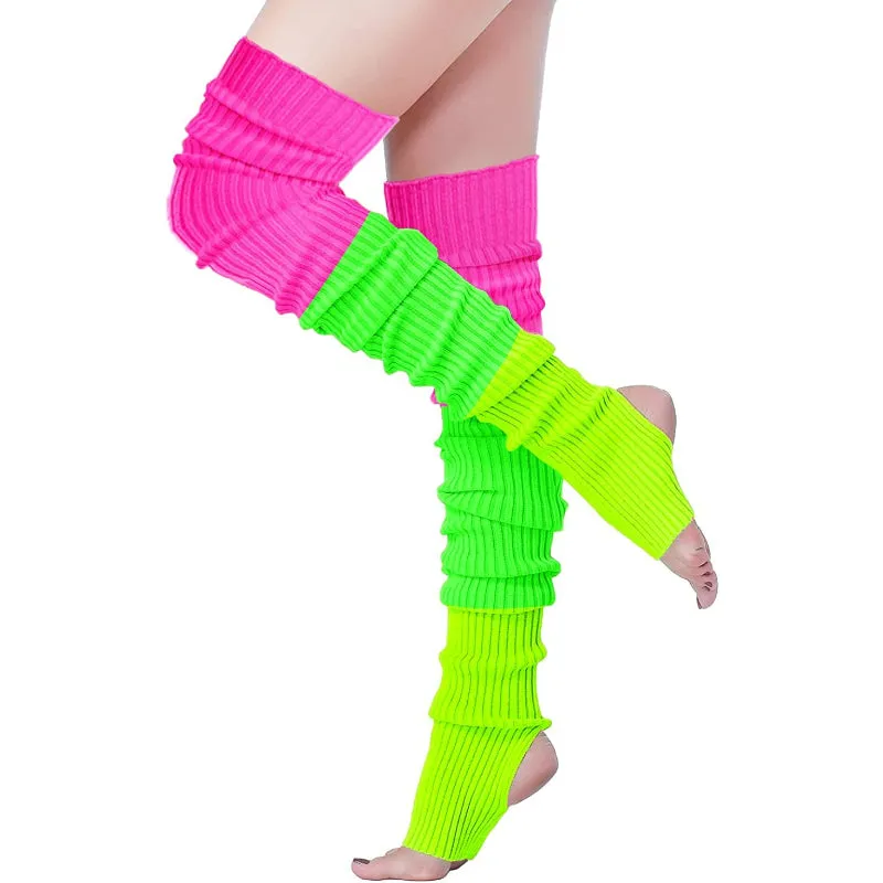 Mix Color Womens Neon Knit Leg Warmer for 80s Party Dance Sports Yoga