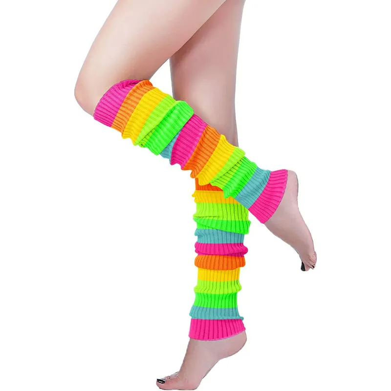 Mix Color Womens Neon Knit Leg Warmer for 80s Party Dance Sports Yoga