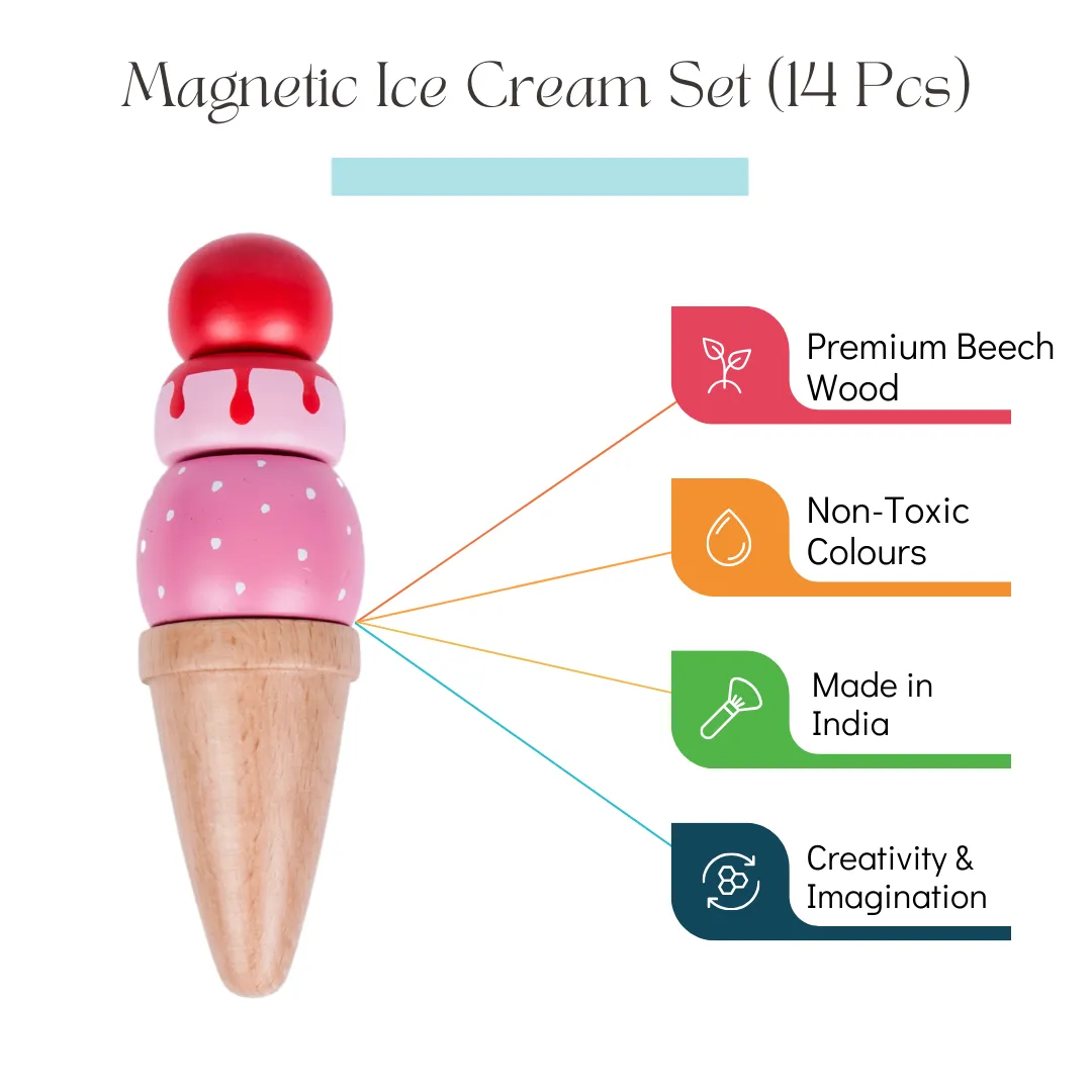 NESTA TOYS - Wooden Ice Cream Set | Play Food and Accessories (14 Pcs)