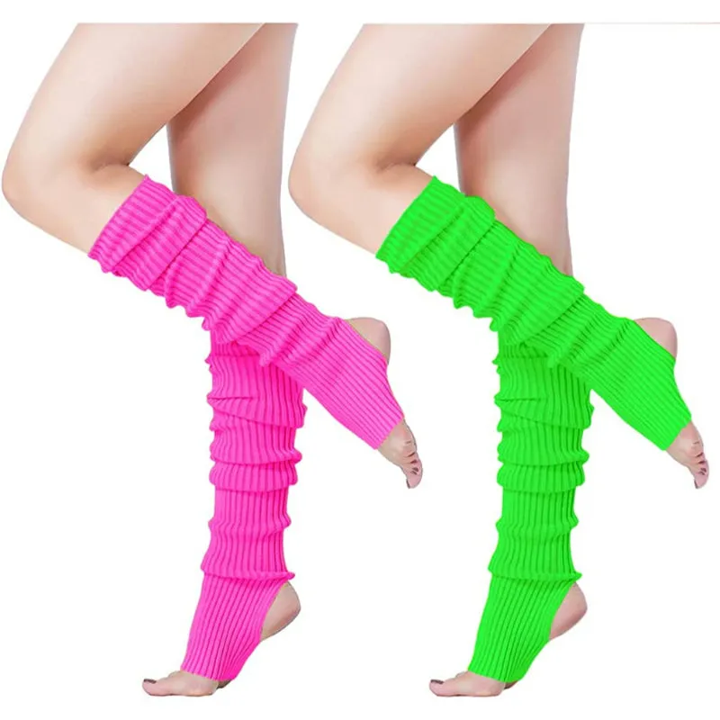 Pack of 2 Womens Neon Knit Leg Warmer for 80s Party Dance Sports Yoga