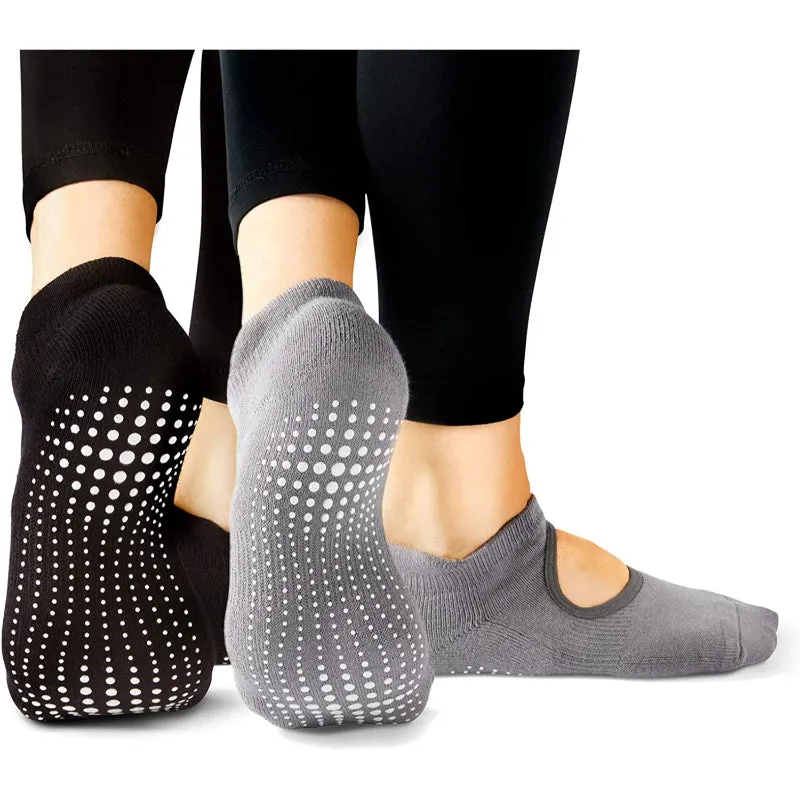 Pack Of 2 Yoga Pilates Barre Ballet Non Slip Crew Hospital (Jogger Grey and Tuxedo Black with Stripe