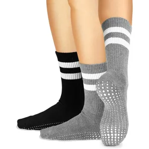 Pack Of 2 Yoga Pilates Barre Ballet Non Slip Crew Hospital (Jogger Grey and Tuxedo Black with Stripe