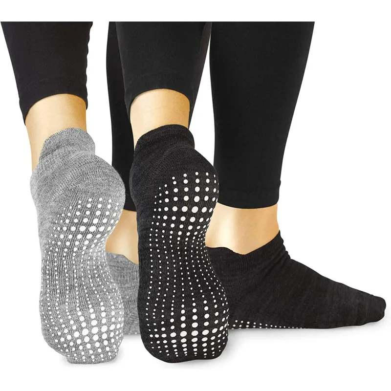 Pack Of 2 Yoga Pilates Barre Ballet Non Slip Crew Hospital (Jogger Grey and Tuxedo Black with Stripe