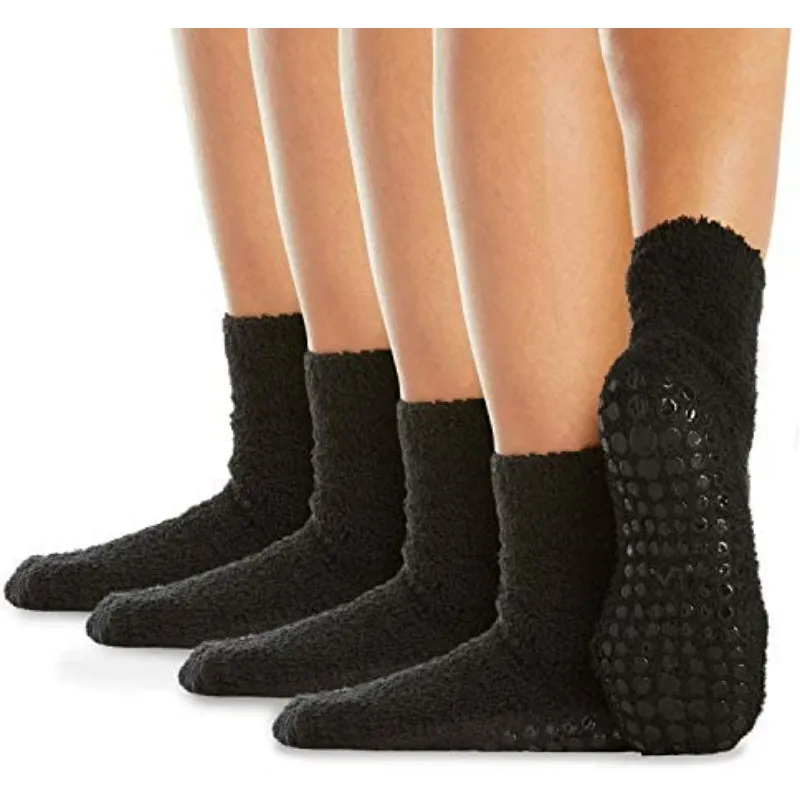 Pack Of 4 Yoga Pilates Barre Ballet Non Slip Crew Hospital (Jogger Grey and Tuxedo Black with Stripe