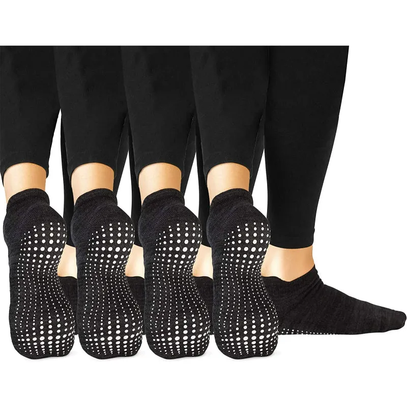 Pack Of 4 Yoga Pilates Barre Ballet Non Slip Crew Hospital (Jogger Grey and Tuxedo Black with Stripe